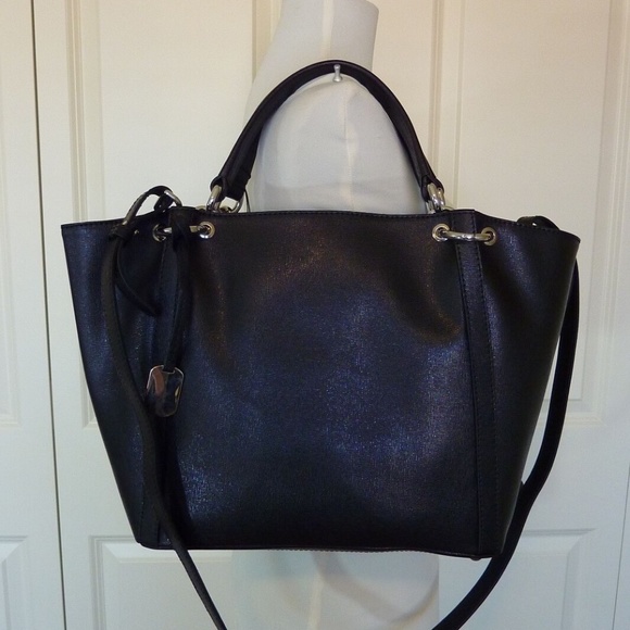 NEW FURLA Zaffiro Black Saffiano Leather Convertible Tote Bag - AUTHENTIC FURLA - Picture 2 of 16